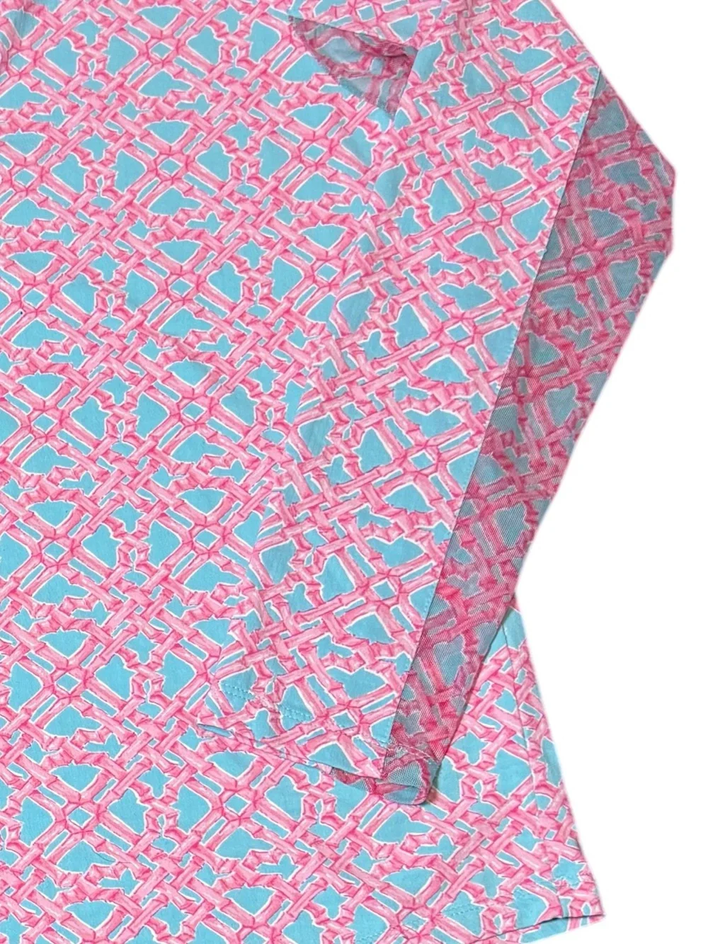 IBKUL Pink and Aqua Geometric Performance Top Semi Sheer Sleeves Women’s Size L